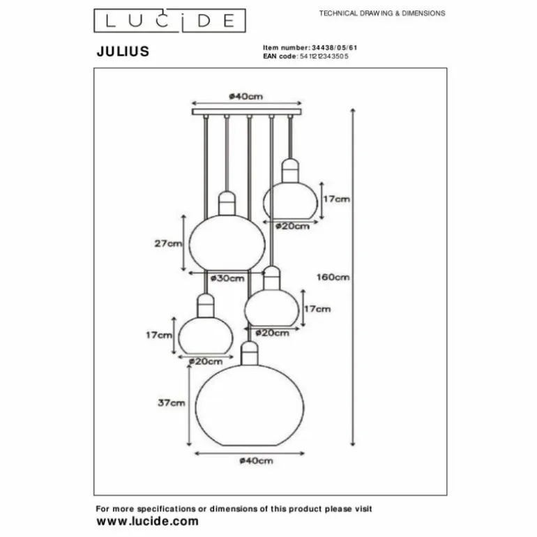Suspension Lucide JULIUS Blanc, 5 lumières