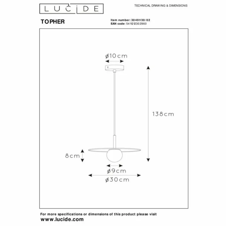 Suspension Lucide TOPHER Or, Laiton, 1 lumière