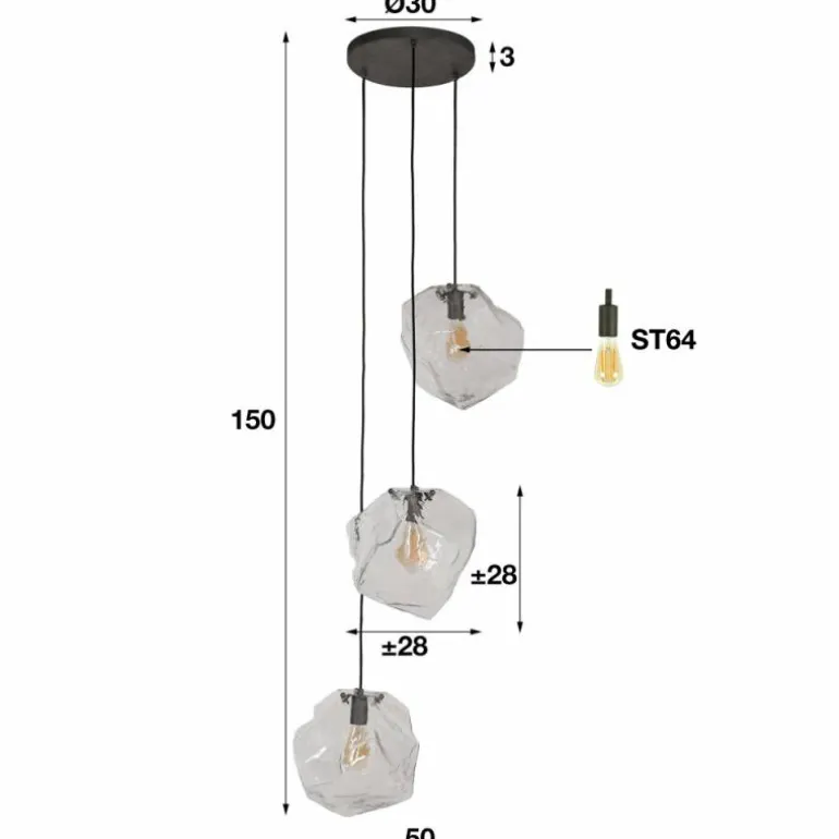 Suspension Marore Argenté, 3 lumières