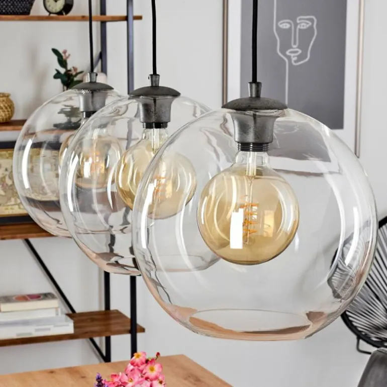 Suspension Minhe Argent Oxydé, 3 lumières