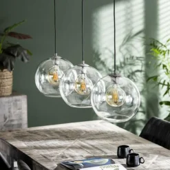 Suspension Minhe Argent Oxydé, 3 lumières