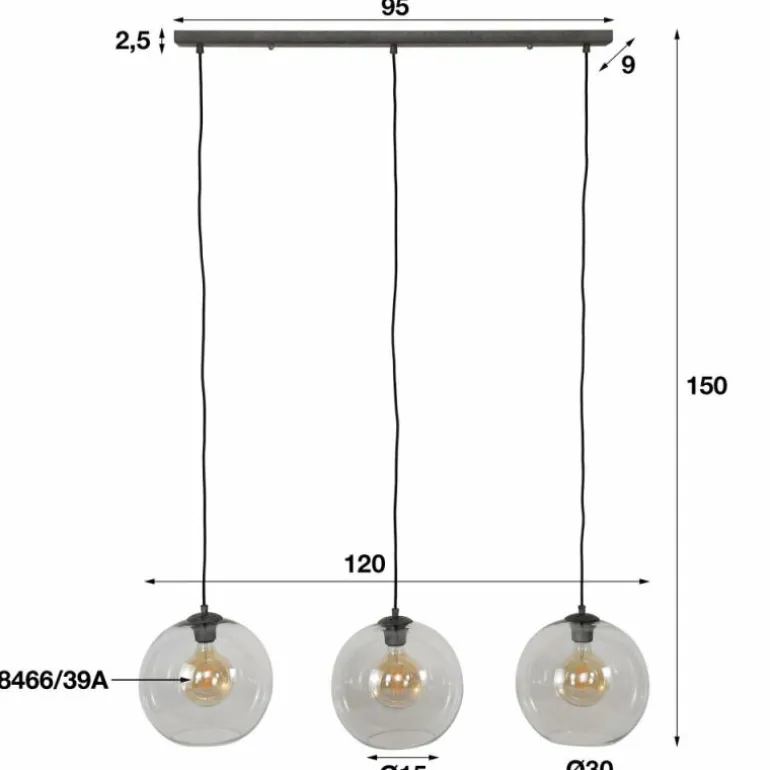Suspension Minhe Argent Oxydé, 3 lumières