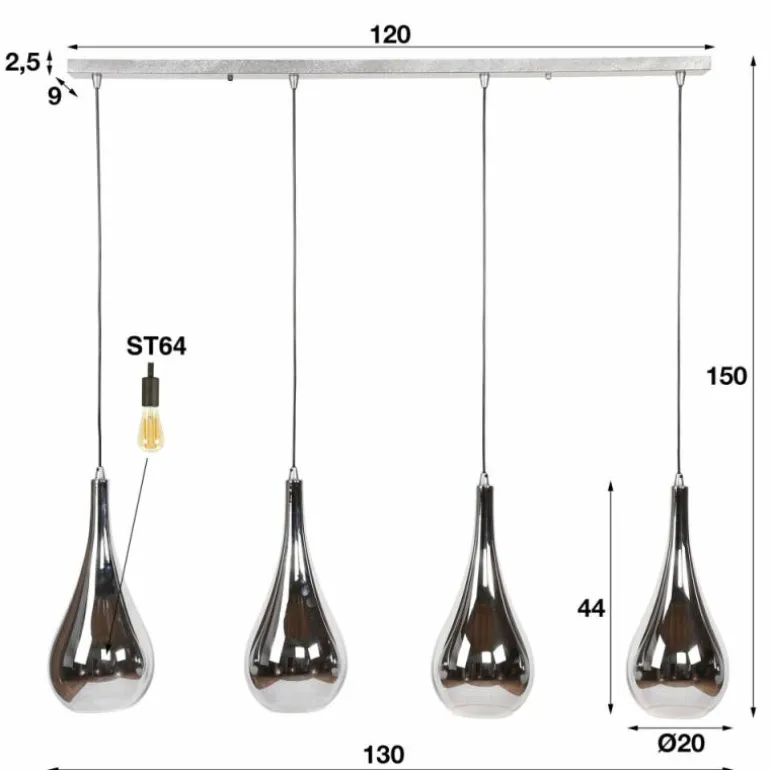 Suspension Missirola Argenté, 4 lumières