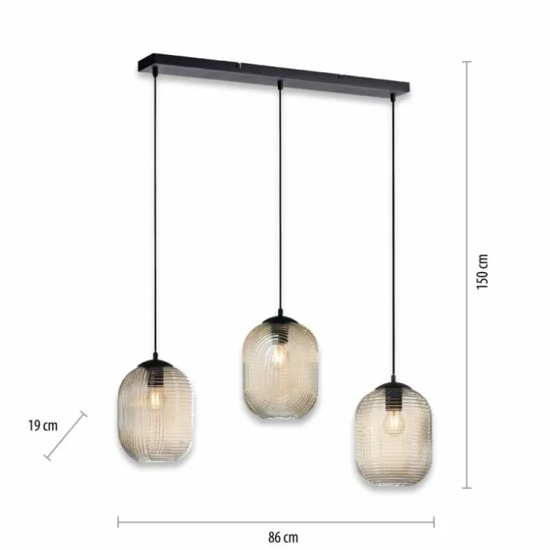 Suspension Paul Neuhaus SHITAKE Noir, 3 lumières