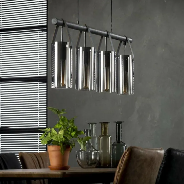 Suspension Pompehuis Acier brossé, 4 lumières