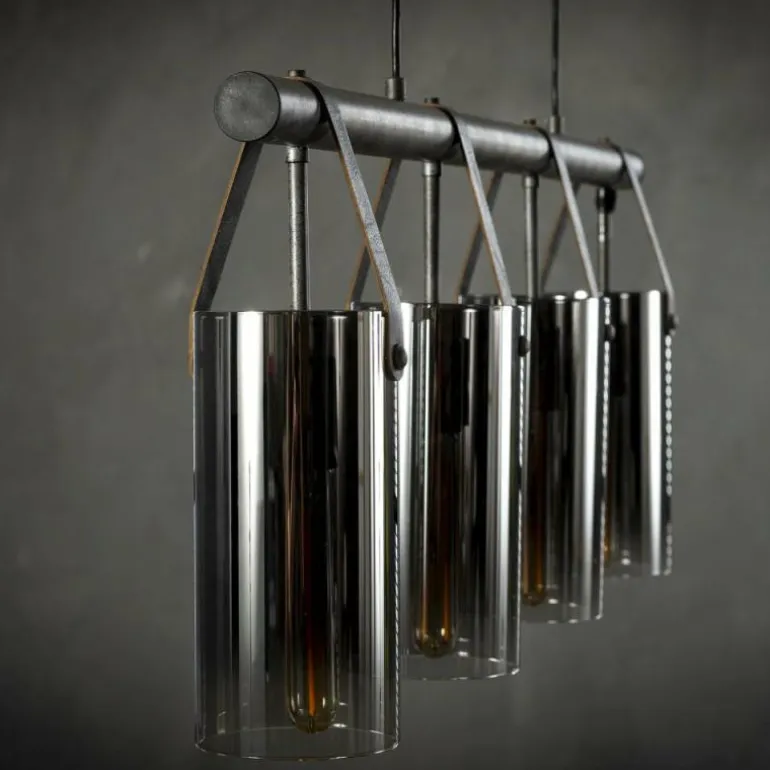 Suspension Pompehuis Acier brossé, 4 lumières