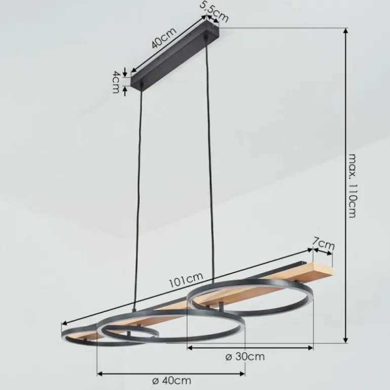 Suspension Pompu LED Écru, Noir, 3 lumières