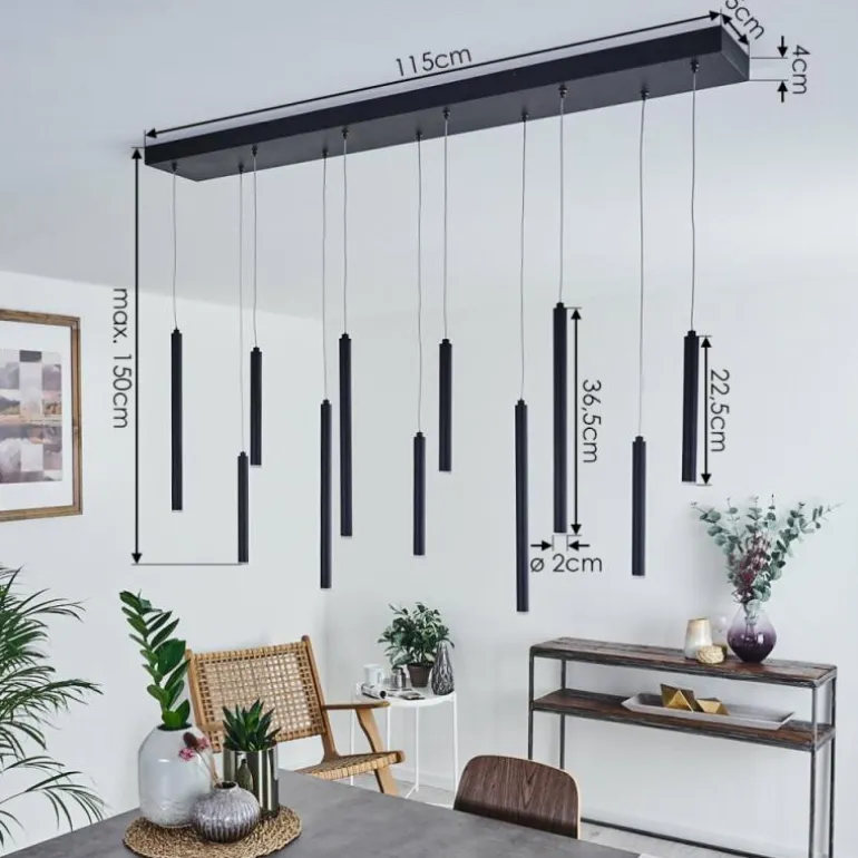 Suspension Porquera LED Noir, 11 lumières