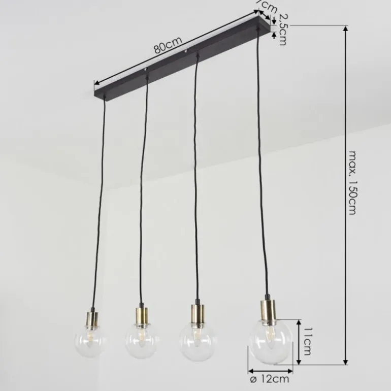 Suspension Quento Noir doré, 4 lumières
