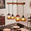 Suspension Ramon Bois clair, Noir, 4 lumières