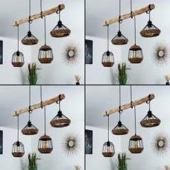 Suspension Ramon Bois clair, Noir, 4 lumières