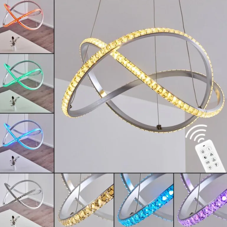 Suspension Saginaw LED Nickel mat, 1 lumière, Télécommandes, Changeur de couleurs