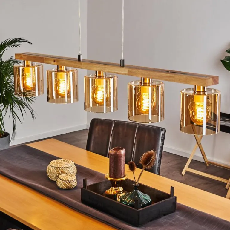 Suspension Saltaire Bois clair, Argenté, 5 lumières