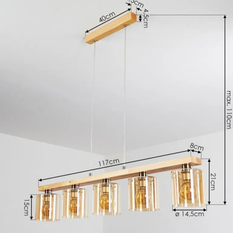 Suspension Saltaire Bois clair, Argenté, 5 lumières