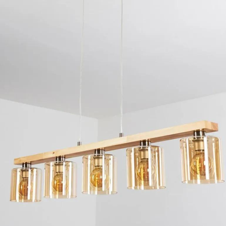 Suspension Saltaire Bois clair, Argenté, 5 lumières