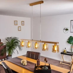 Suspension Saltaire Bois clair, Argenté, 5 lumières
