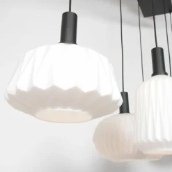 Suspension Steinhauer Verre Nervuré Noir, 6 lumières