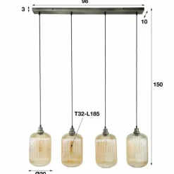 Suspension Stripe Gris, 4 lumières
