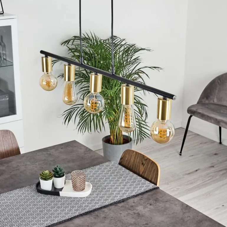 Suspension Tulla Laiton, Noir, 5 lumières