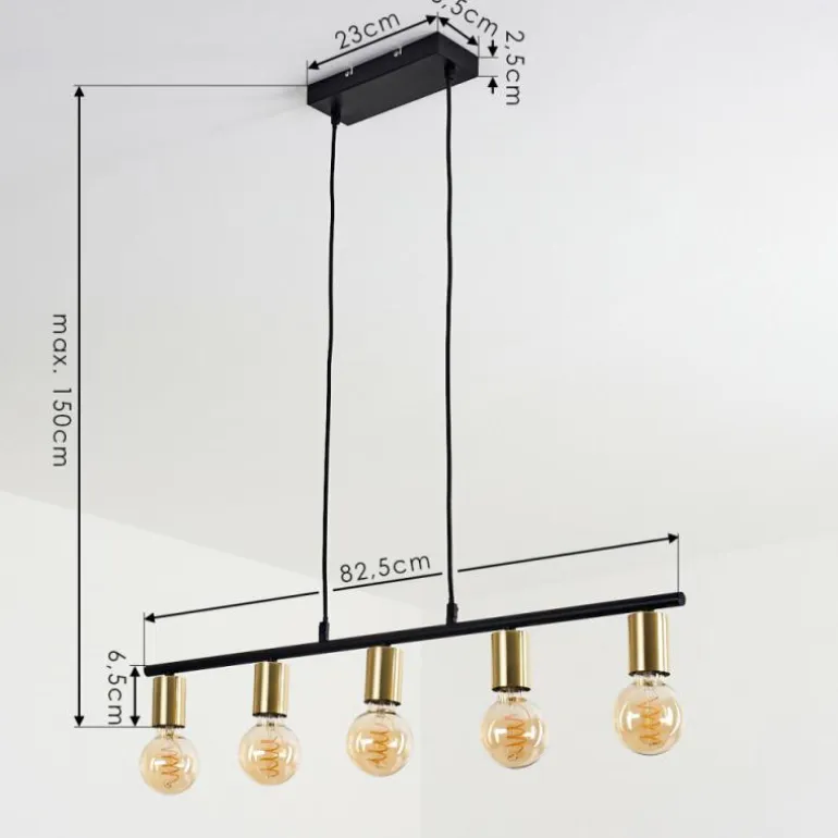 Suspension Tulla Laiton, Noir, 5 lumières