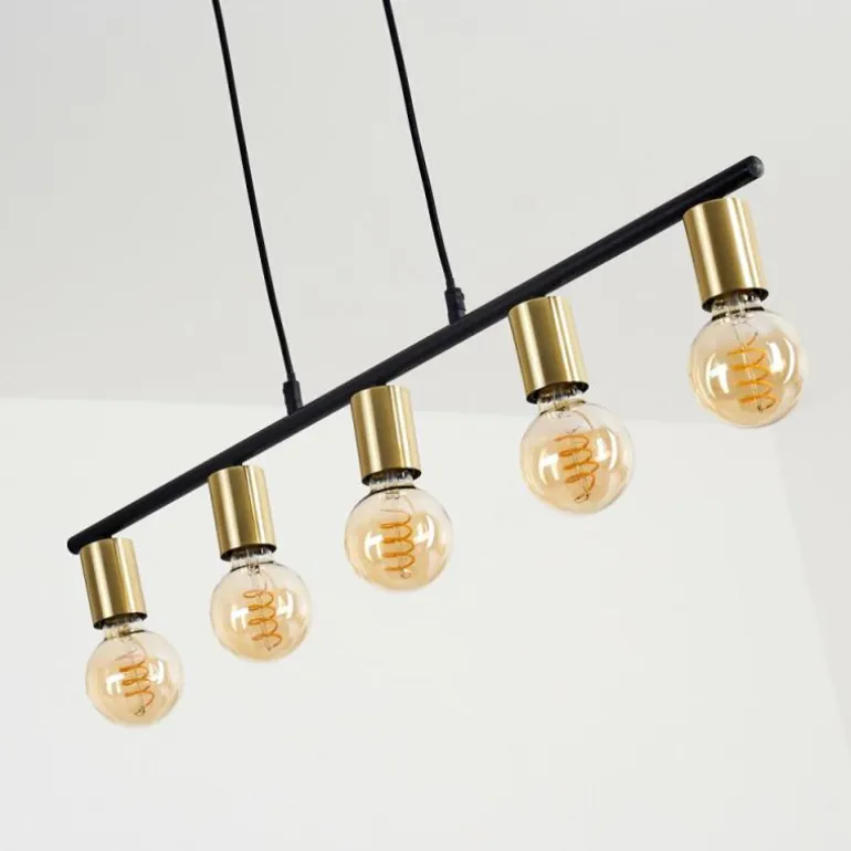 Suspension Tulla Laiton, Noir, 5 lumières
