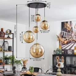 Suspension Verbania Laiton, Noir, 5 lumières