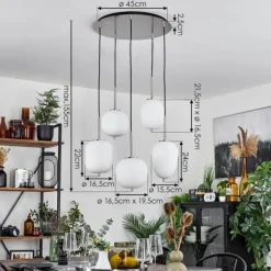 Suspension Verbania Nickel mat, 5 lumières