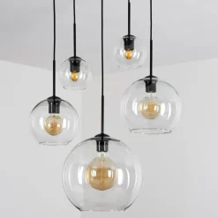 Suspension Verre 15 cm, 20 cm, 25 cm, 30cm Koyoto Clair, 5 lumières