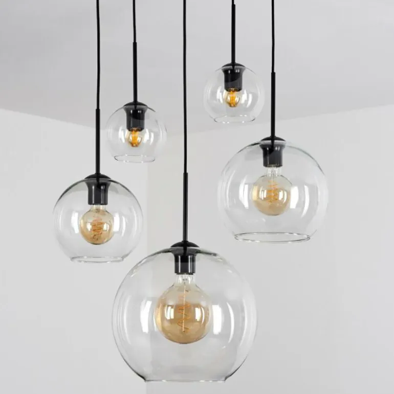 Suspension Verre 15 cm, 20 cm, 25 cm, 30cm Koyoto Clair, 5 lumières