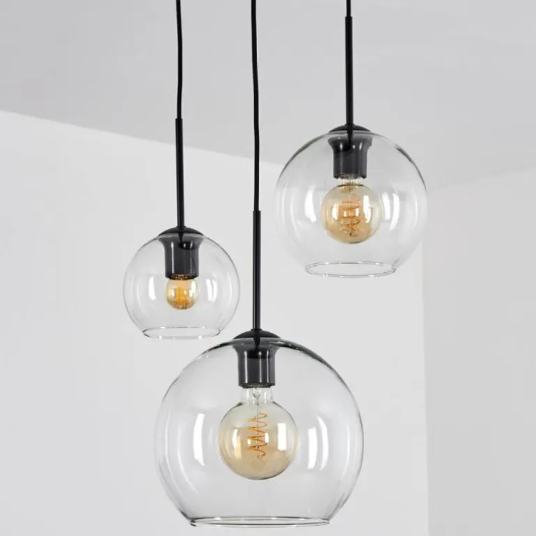 Suspension Verre 15 cm, 20 cm, 25 cm Koyoto Clair, 3 lumières