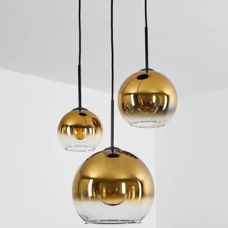Suspension Verre 15 cm, 20 cm, 25 cm Koyoto Or, Clair, 3 lumières