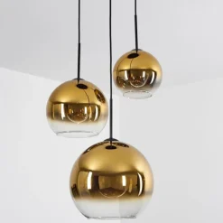 Suspension Verre 20 cm, 25 cm, 30cm Koyoto Or, Clair, 3 lumières