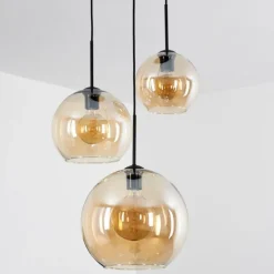 Suspension Verre 20 cm, 25 cm, 30cm Koyoto Ambre, 3 lumières