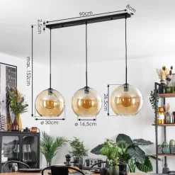 Suspension Verre 30 cm Koyoto Ambre, 3 lumières