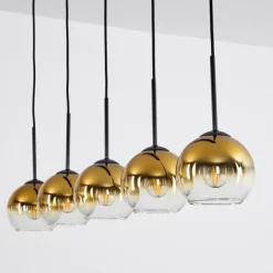 Suspension Verre 15 cm Koyoto Or, Clair, 5 lumières