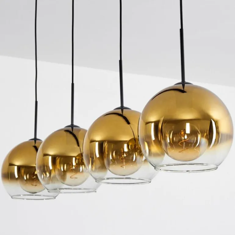 Suspension Verre 25 cm Koyoto Or, Clair, 4 lumières