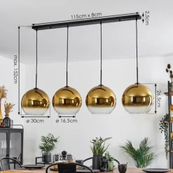 Suspension Verre 30 cm Koyoto Or, Clair, 4 lumières