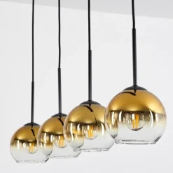 Suspension Verre 15 cm Koyoto Or, Clair, 4 lumières