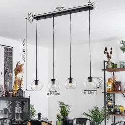 Suspension Verre 15 cm Koyoto Clair, 4 lumières