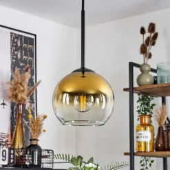 Suspension Verre 15 cm Koyoto Or, Clair, 1 lumière