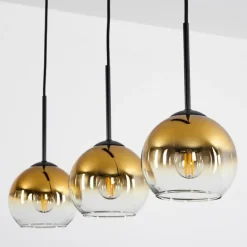 Suspension Verre 15 cm Koyoto Or, Clair, 3 lumières