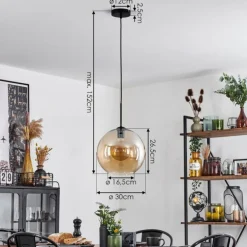Suspension Verre 30 cm Koyoto Ambre, 1 lumière