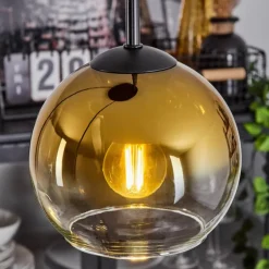 Suspension Verre 15 cm Koyoto Or, Clair, 3 lumières
