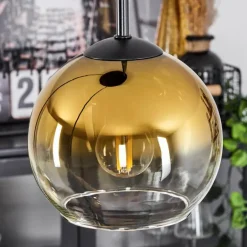 Suspension Verre 15 cm Koyoto Or, Clair, 3 lumières