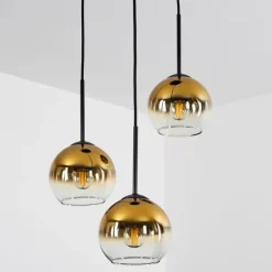Suspension Verre 15 cm Koyoto Or, Clair, 3 lumières
