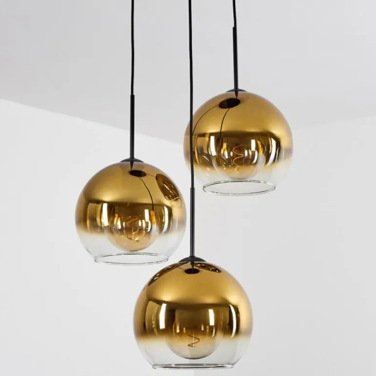 Suspension Verre 25 cm Koyoto Or, Clair, 3 lumières