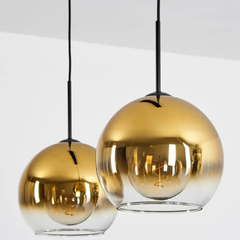 Suspension Verre 25 cm Koyoto Or, Clair, 2 lumières