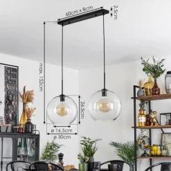 Suspension Verre 30 cm Koyoto Clair, 2 lumières