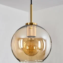 Suspension Verre 20 cm Koyoto Or, Noir, 1 lumière