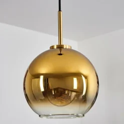 Suspension Verre 20 cm Koyoto Or, Noir, 1 lumière